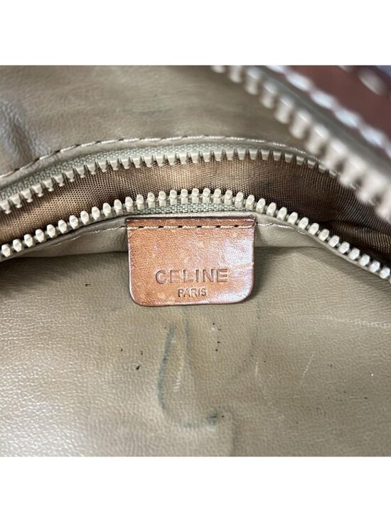 Celine Second Bag Macadam Pattern Dark Brown Beige Leather - Picture 7 of 10